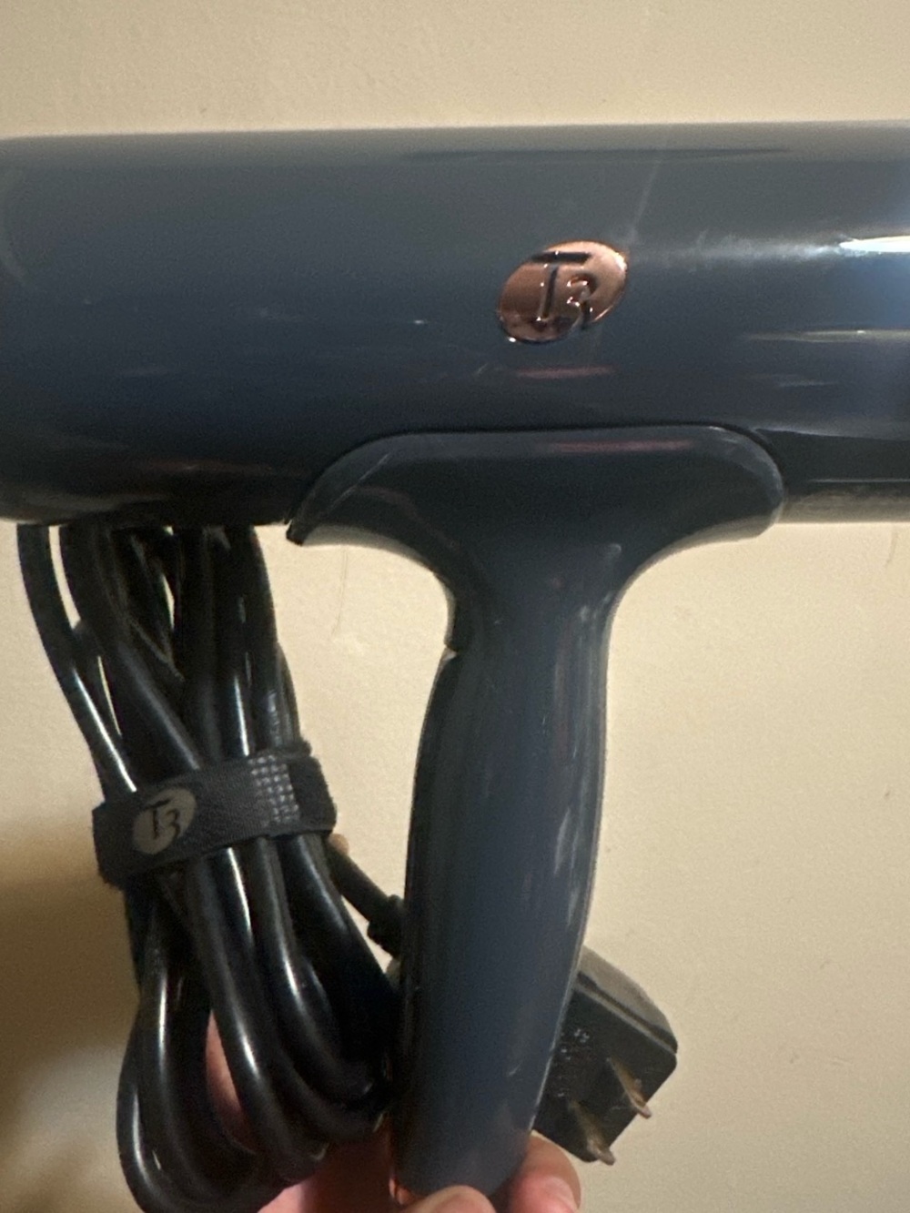 T3 Slate Blue Handheld Hair Dryer with Rose Gold Logo